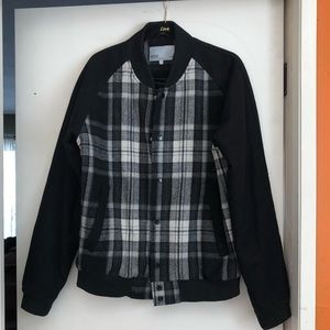 WESC Black and White Plaid Wool Varsity Bomber Jacket